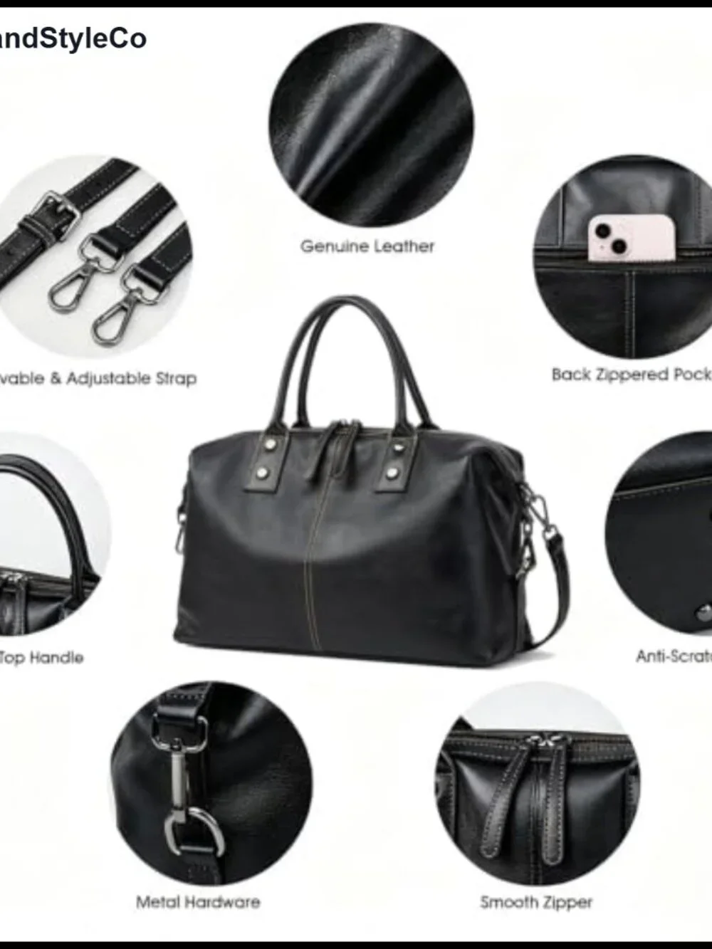 Genuine Leather Satchel Tote Bag Shoulder Handbag with Top Handle